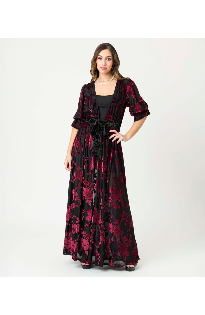 Unique Vintage Floral Velvet Burnout Duster, Main, color, Black