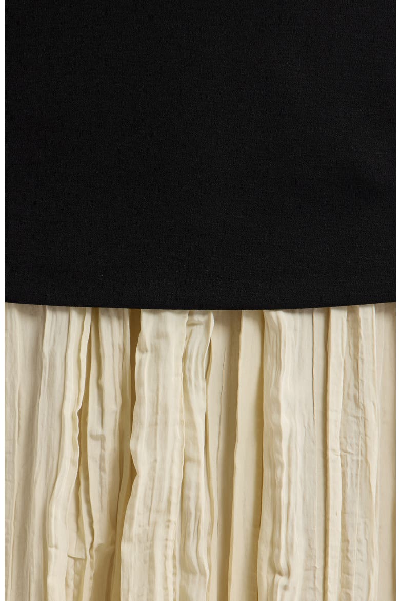 Mixed Media Pleated Dress, Alternate, color, BLACK-BEIGE PORCELAIN