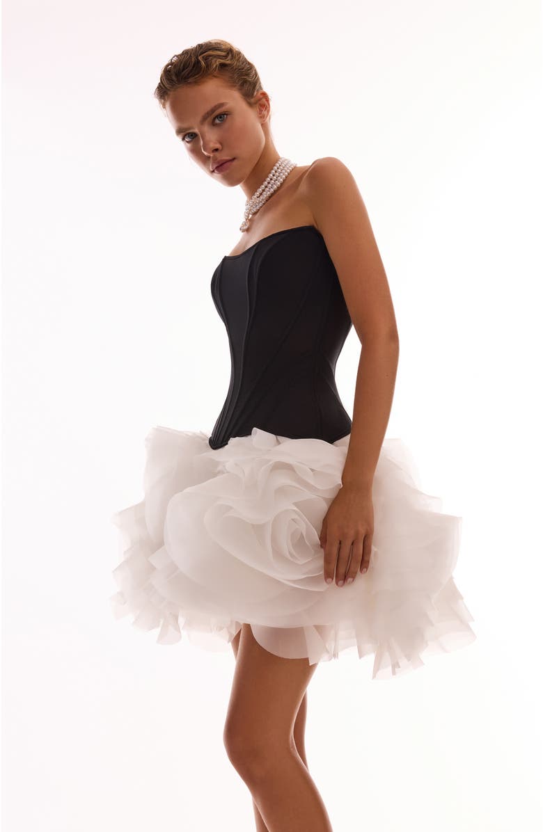 Milla Danceable mini skirt with ruched flower appliques, Alternate, color, White