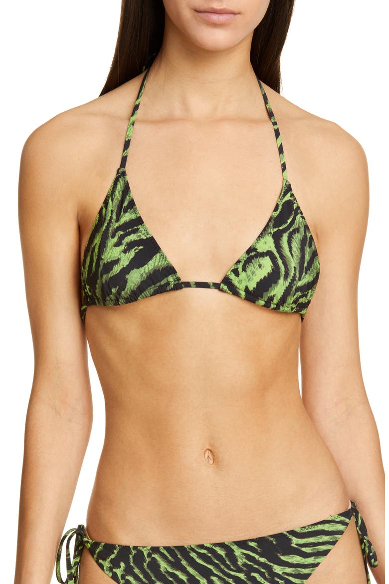 Tiger Print Triangle Bikini Top, Main, color, LIME TIGER