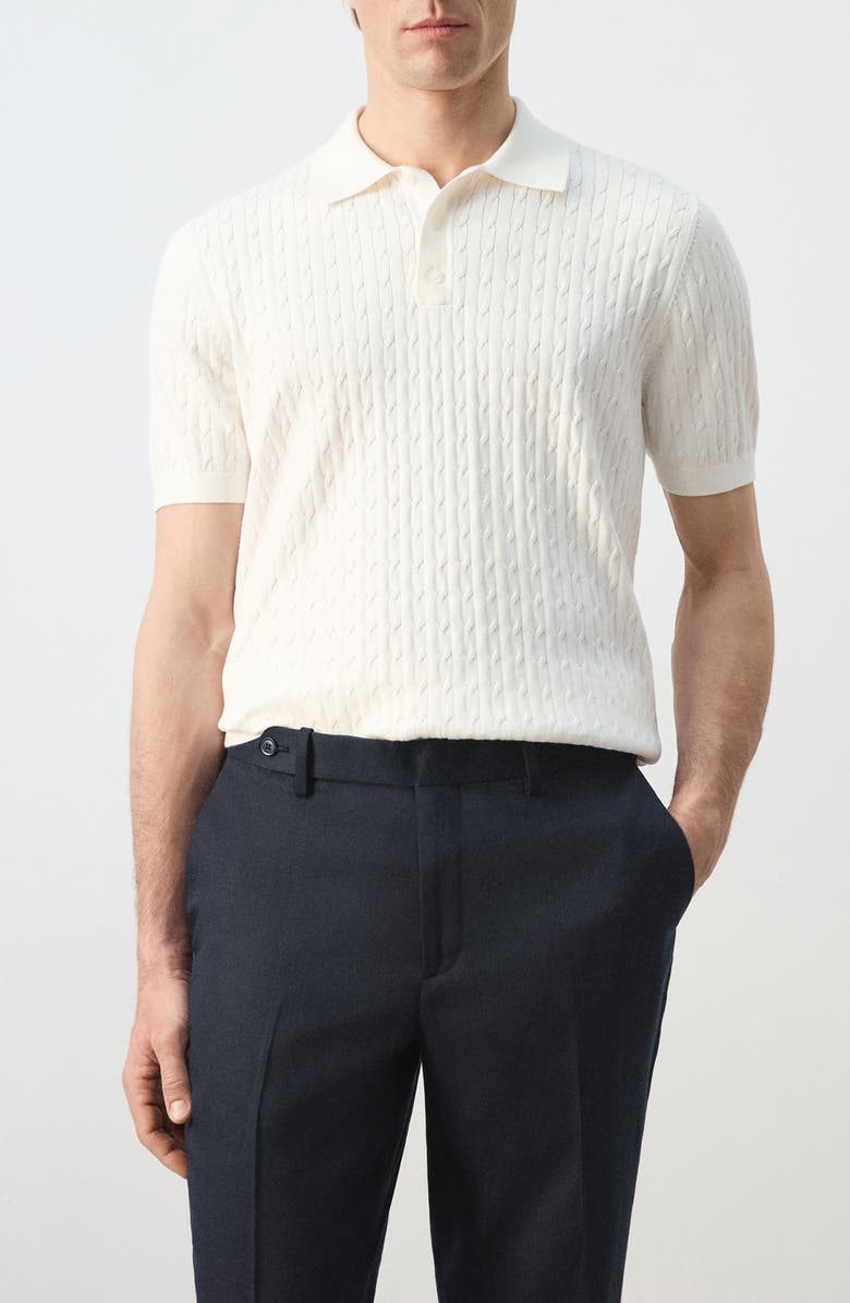 MANGO Cable Stitch Polo Sweater, Main, color, Off White