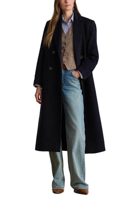 Ralph Lauren Lauren  Double Breasted Wool Blend Reefer Coat In Brown