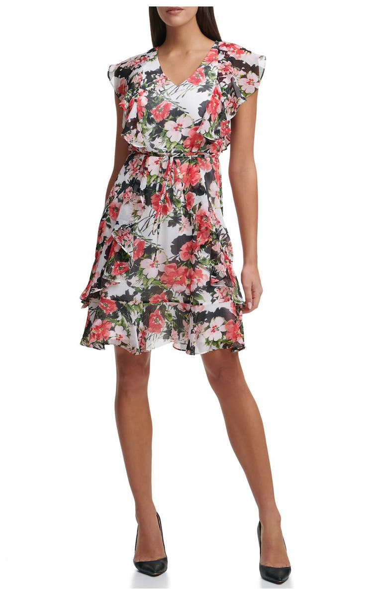 Tommy Hilfiger Short Sleeve Carmen Floral Fit And Flare Dress, Main, color, 