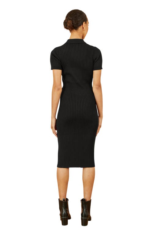 Yumi Fitted Rib Knitted Midi Dress In Black