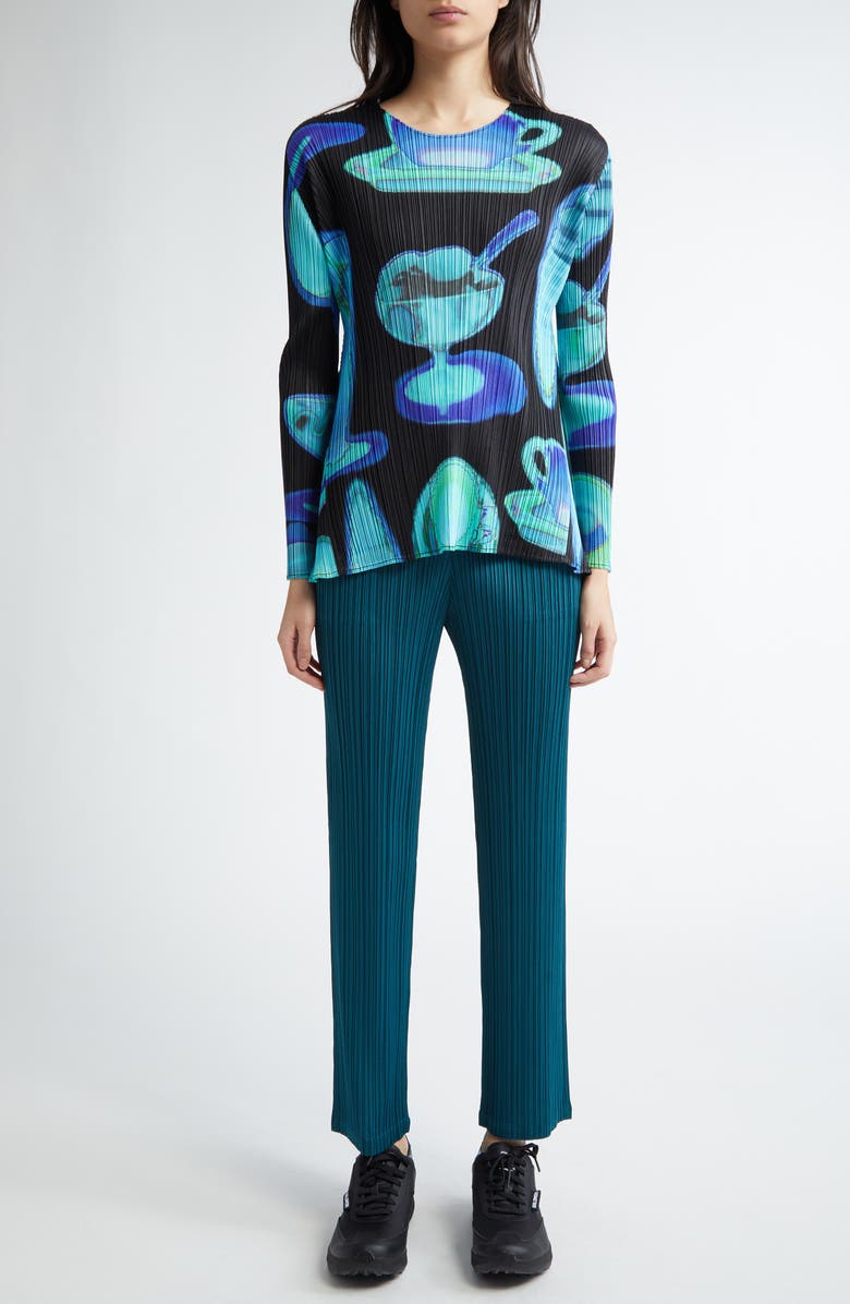 Pleats Please Issey Miyake Monthly Colors January Pleated Pants, Alternate, color, Blue Green