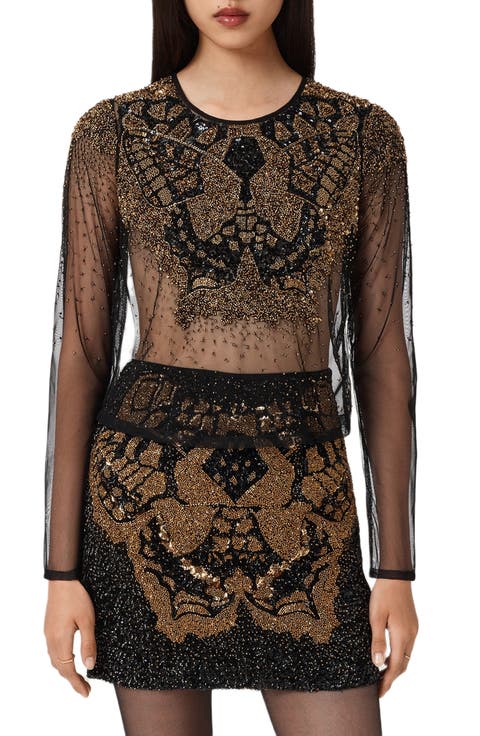 Greta Sequin Beaded Sheer Top
