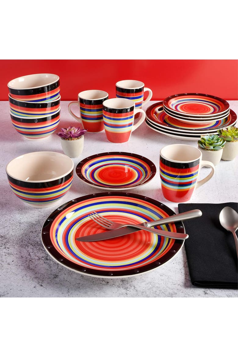 Casa Stellar 16 Piece Round Stoneware Dinnerware Set, Alternate, color, Red