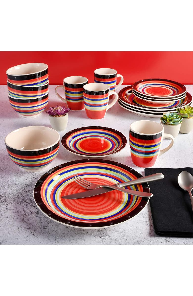Gibson Home Casa Stellar 16 Piece Round Stoneware Dinnerware Set, Alternate, color, Red