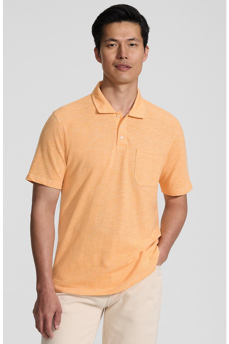 Short Sleeve Cotton Linen Polo, Main, color, Sweet Mango Heather