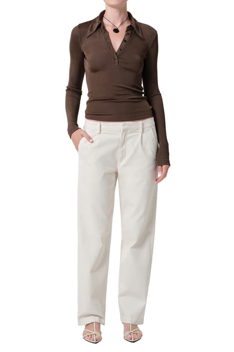 Shaea Long Sleeve Rib Polo, Alternate, color, COCOA MEDIUM BROWN