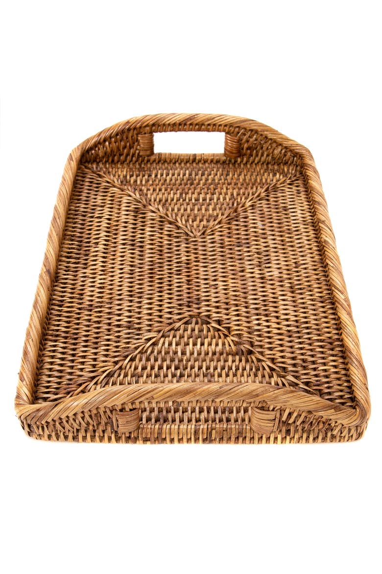 Artifacts Rattan Rectangular Serving Tray With High Handles, Main, color, Honey Brown