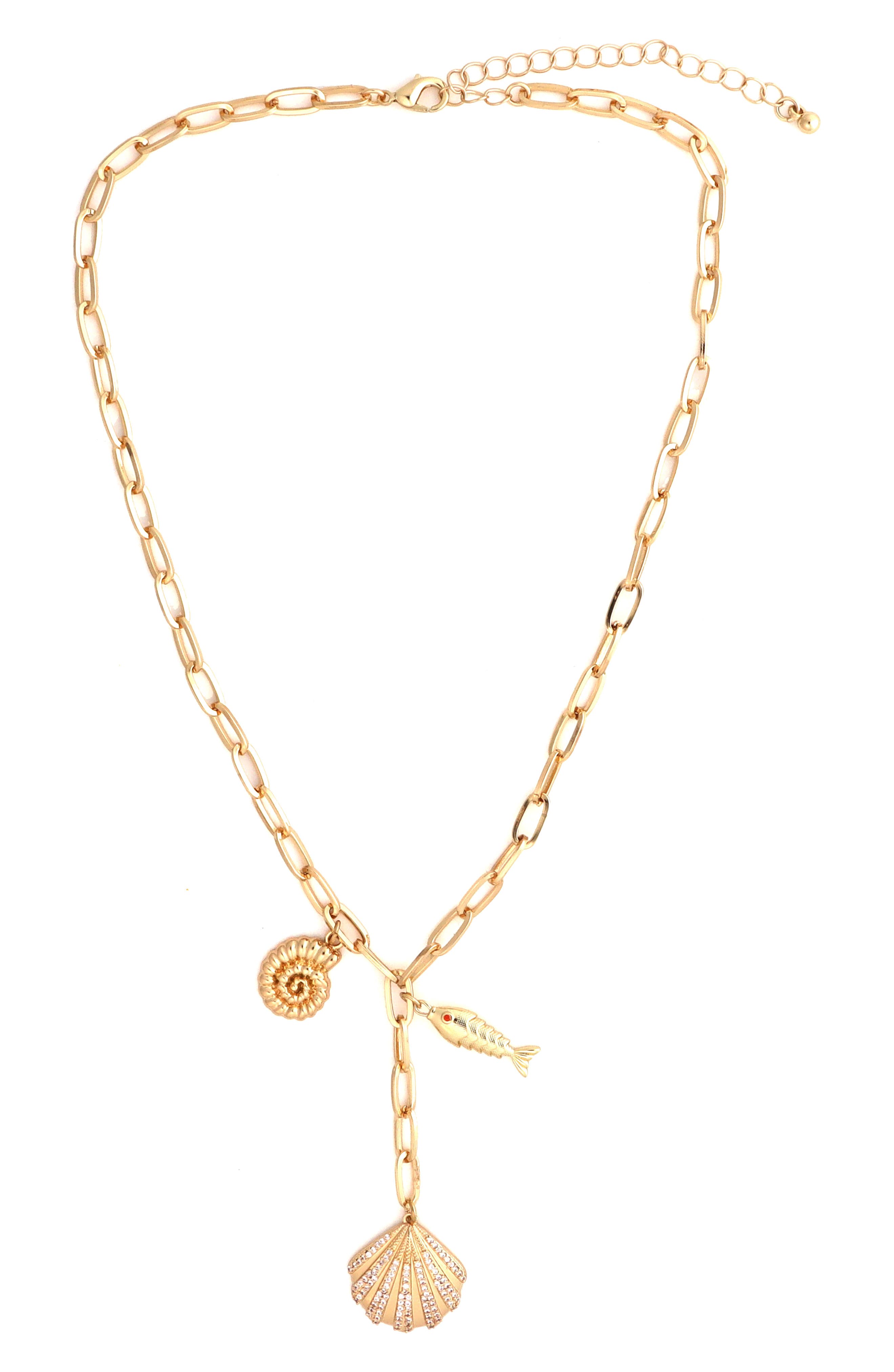 Panacea Shell & Fish Charm Lariat Necklace