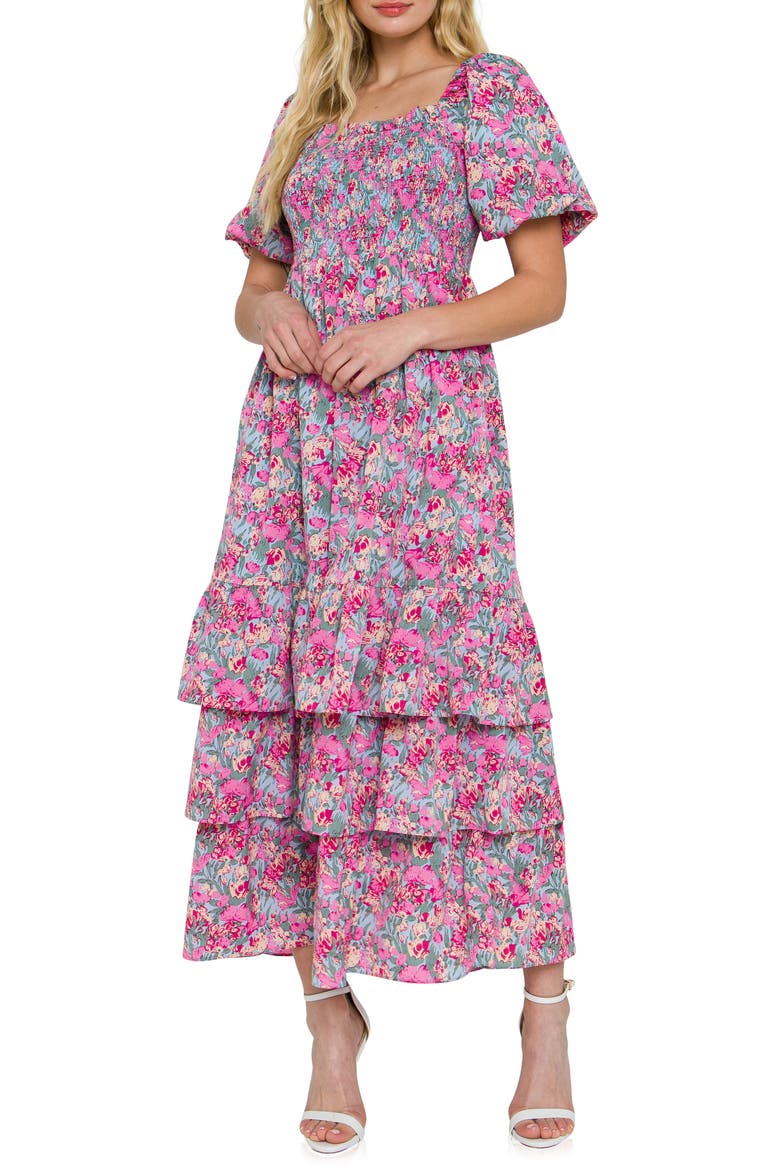 Floral Print Maxi Dress, Main, color, PINK MULTI