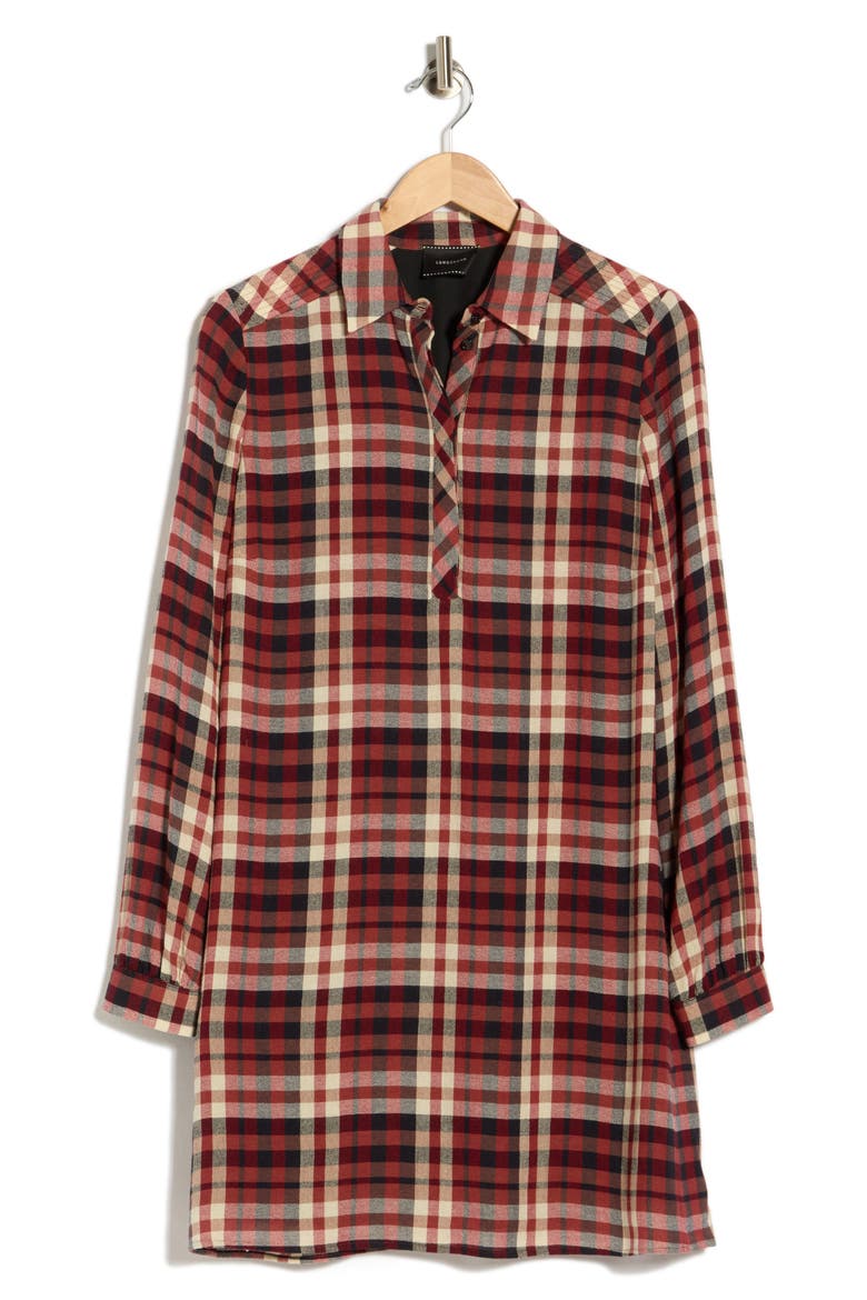 Plaid Long Sleeve Shift Dress, Main, color, SIENNA