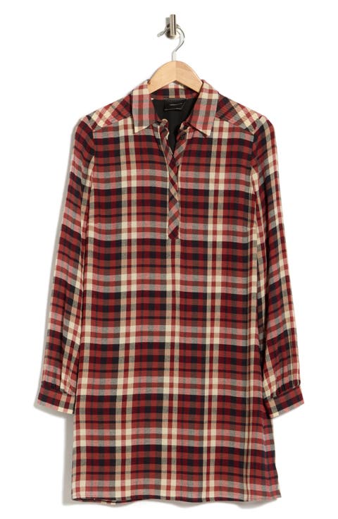 Plaid Long Sleeve Shift Dress