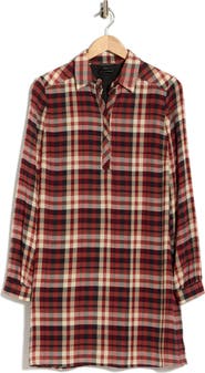 Longchamp Plaid Long Sleeve Shift Dress