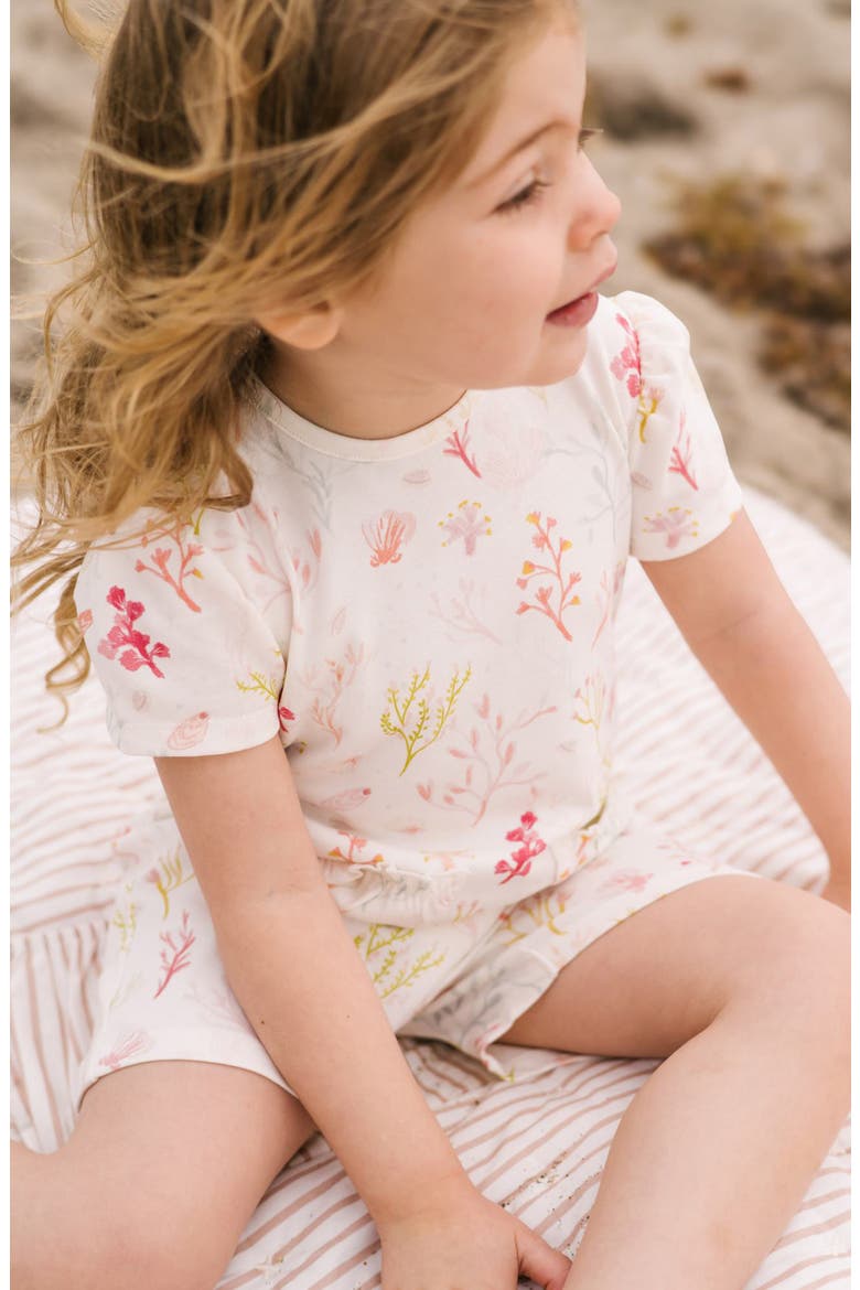 Kids' Melody Print Puff Sleeve Organic Cotton Romper, Alternate, color, SEA BLOOM