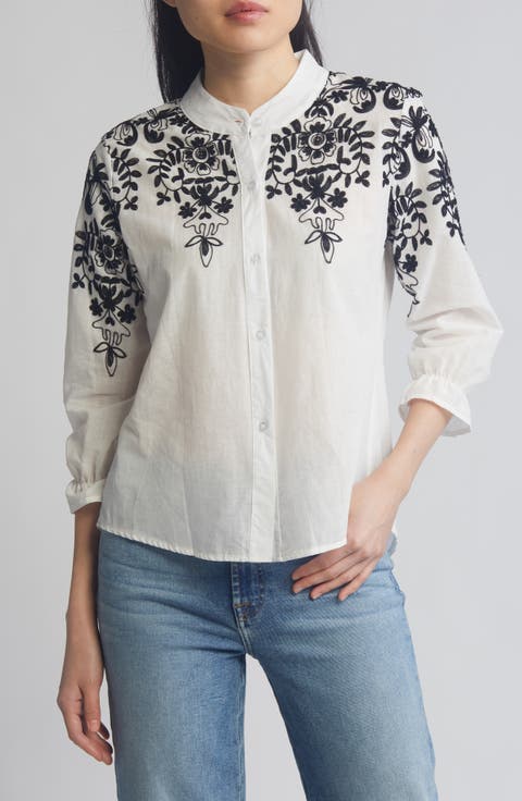 Floral Embroidered Cotton Blouse
