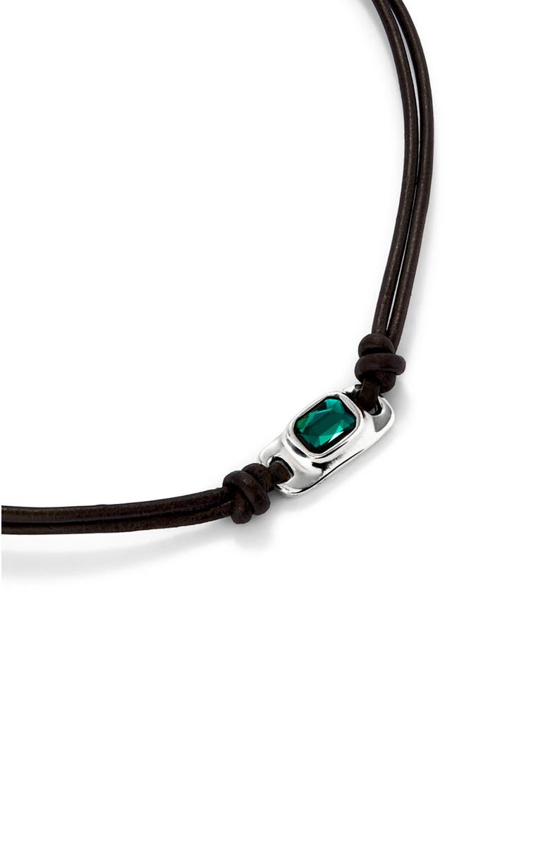 UNODE50 Green Crystal Leather Necklace, Alternate, color, Silver