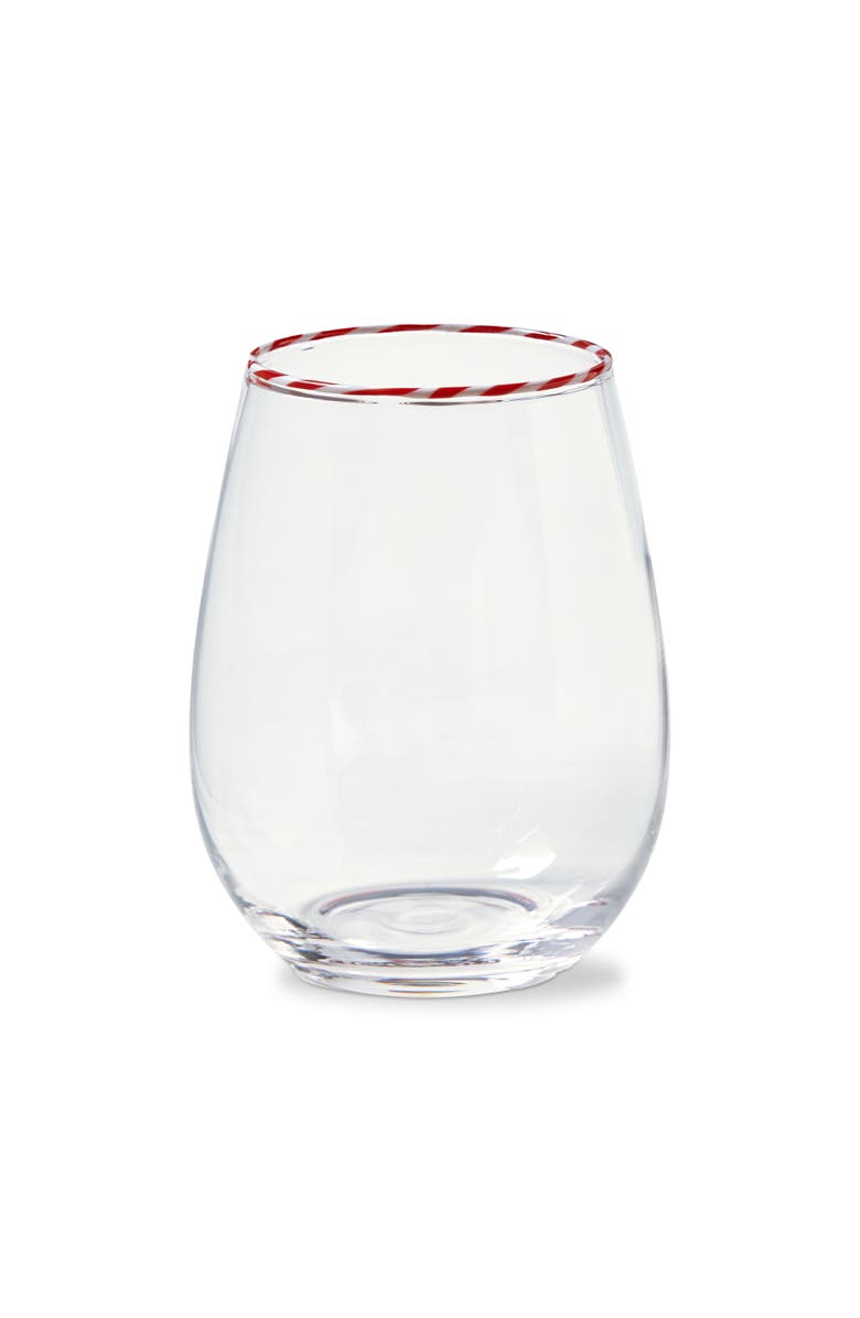 tag Christmas Peppermint Stripe Stemless Wine Glass Red Multi Borosilicate 3.5x5 in, Main, color, Clear