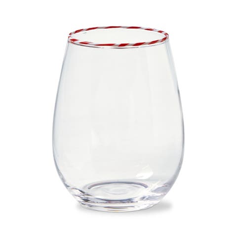 Christmas Peppermint Stripe Stemless Wine Glass Red Multi Borosilicate 3.5x5 in