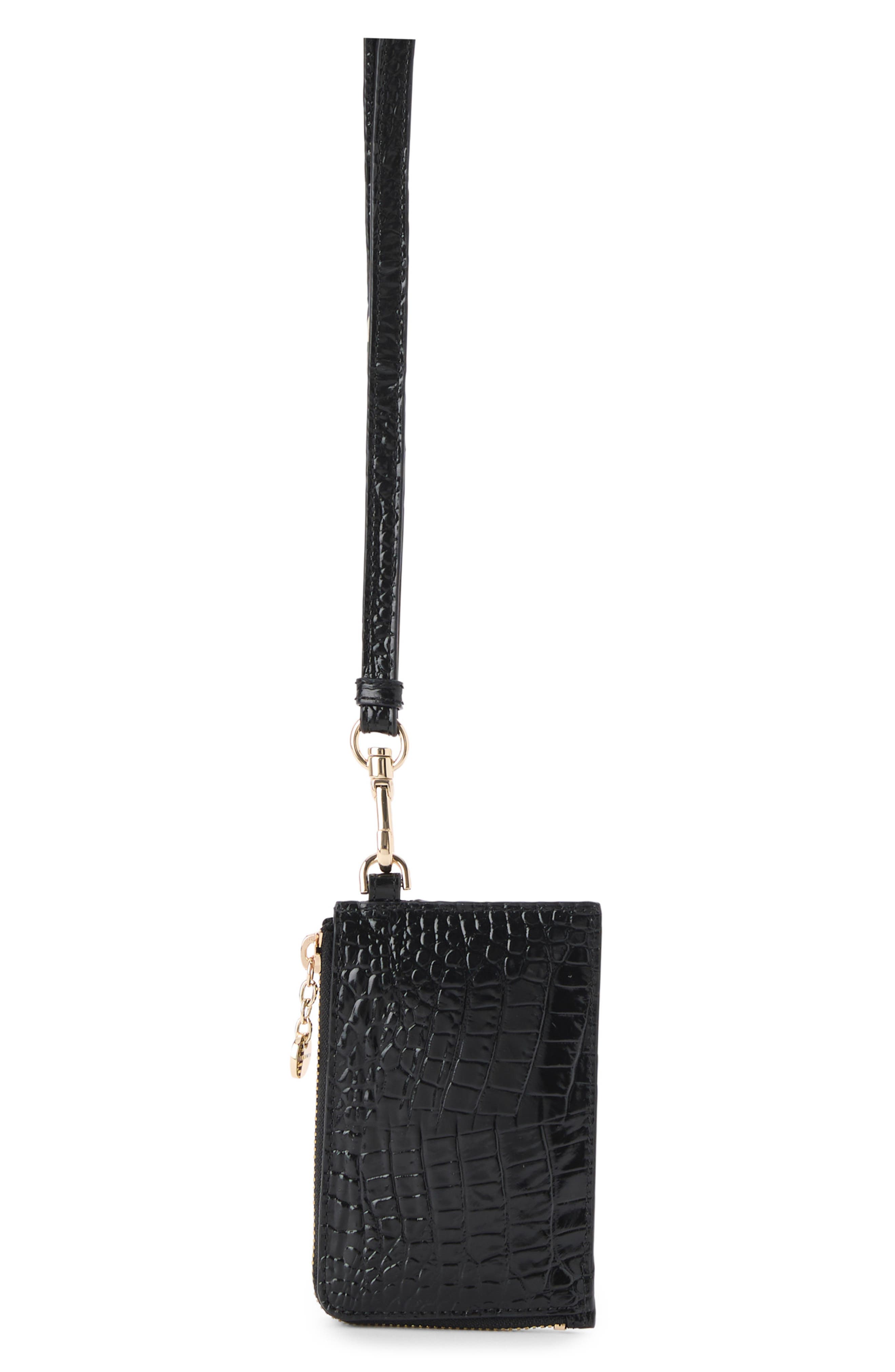 Esther Croc Embossed Leather Pouch, Alternate, color, BLACK