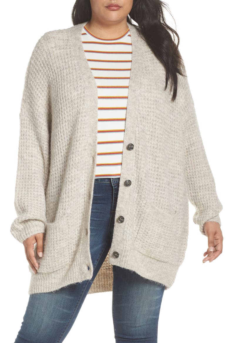 Oversized Waffle Stitch Cardigan, Main, color, BEIGE BIRCH