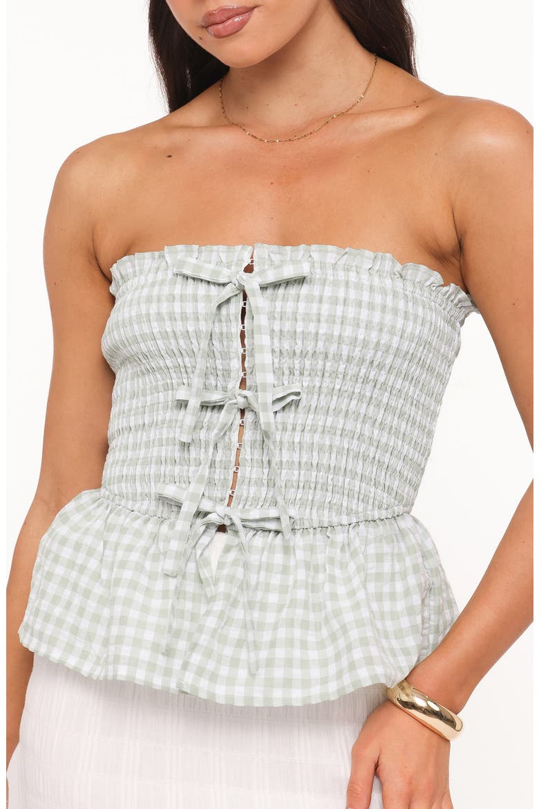 Carina Smocked Bow Strapless Top, Alternate, color, MINT