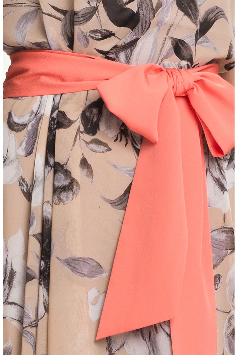 Print High/Low Chiffon Maxi Dress, Alternate, color, TAUPE PRINT