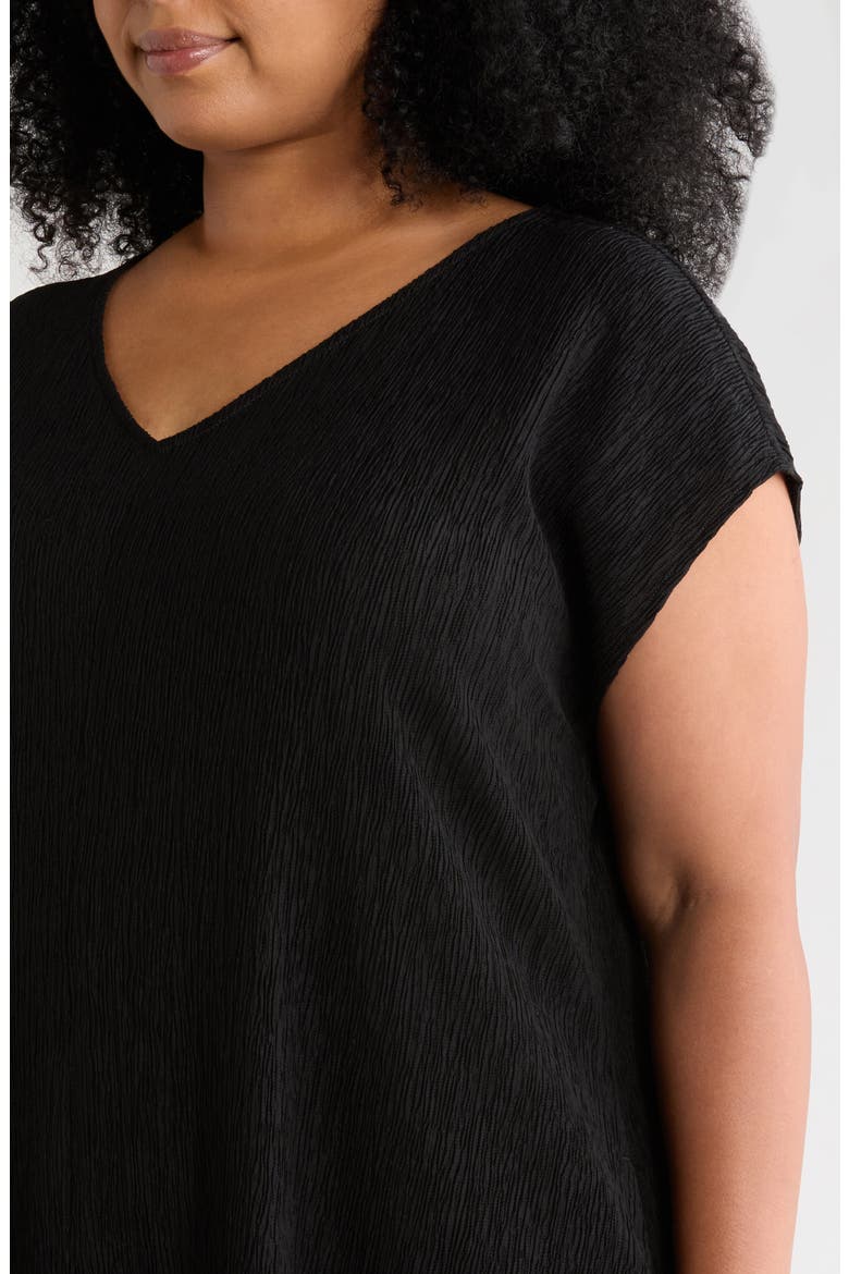 V-Neck Cap Sleeve Crinkle Dress, Alternate, color, BLACK