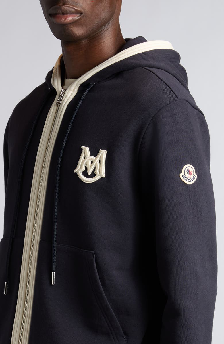 Moncler Cotton Zip-Up Hoodie, Alternate, color, Black