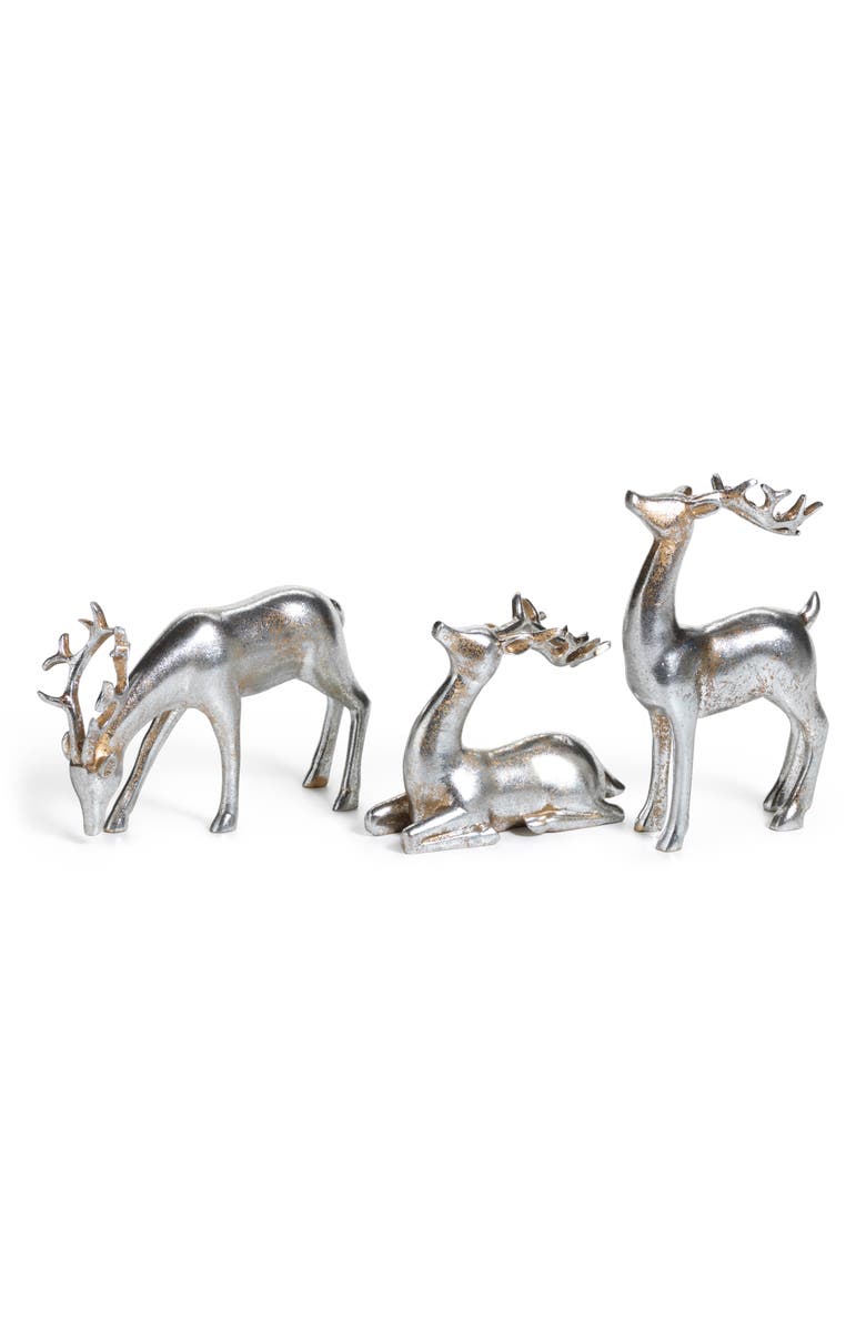 Zodax Set of 6 Decorative Reindeer Figurines, Main, color, Silver