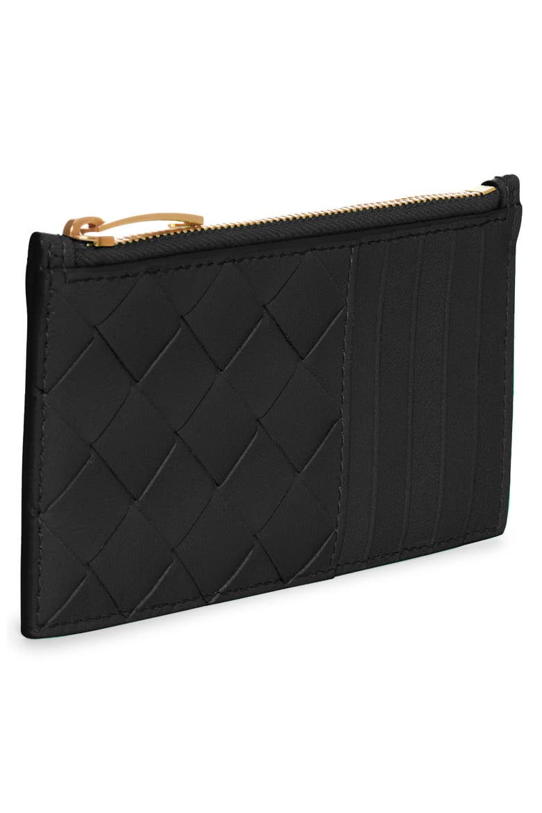 Intrecciato Leather Zip Card Case, Alternate, color, BLACK-GOLD