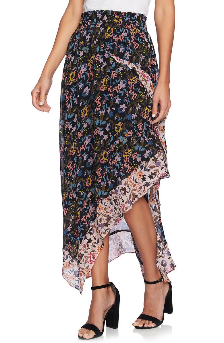CeCe Demure Flora Asymmetrical Tiered Ruffle Skirt, Alternate, color, 