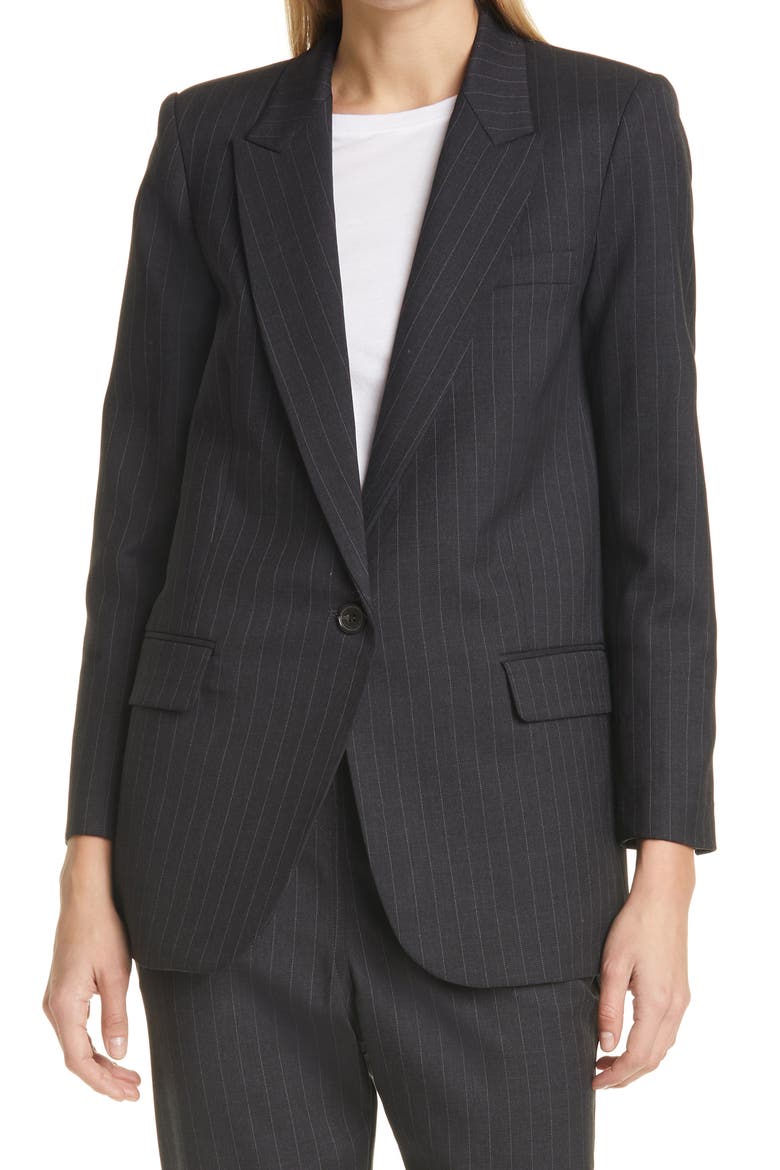 Diane Pinstripe Stretch Wool Blazer, Main, color, DARK CHARCOAL PINSTRIPE