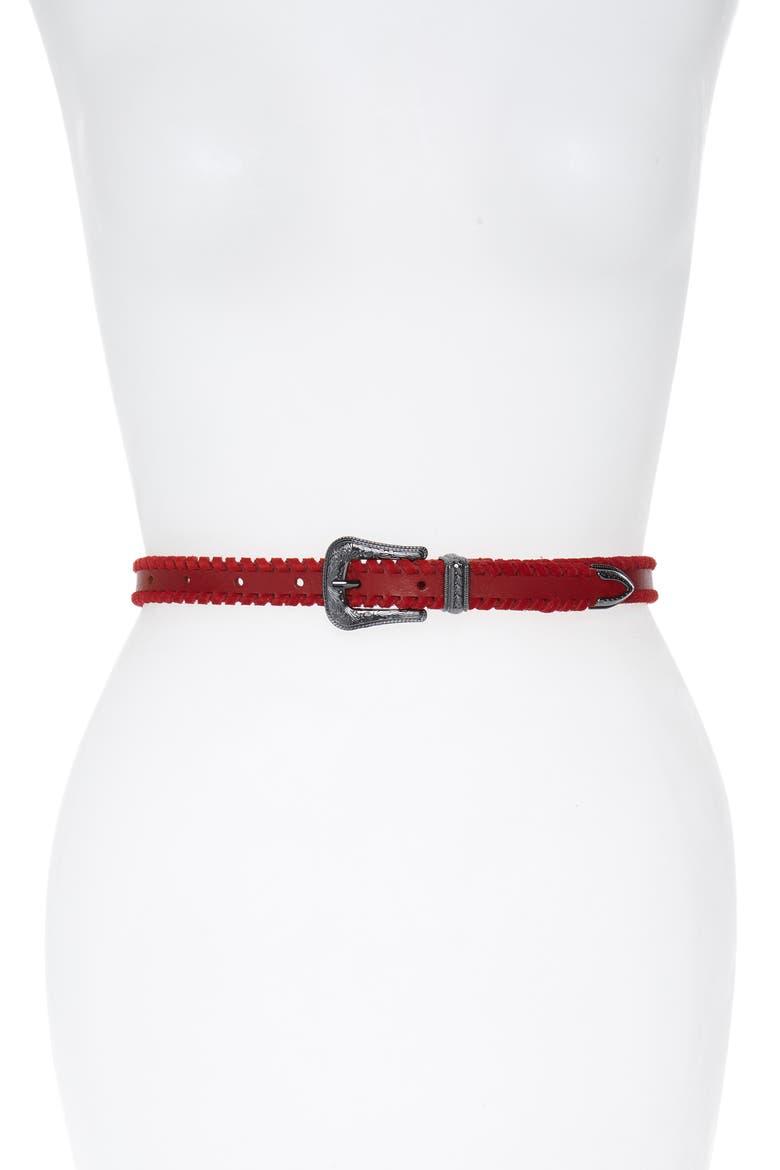 Whipstitch Leather Belt, Main, color, SCARLETT