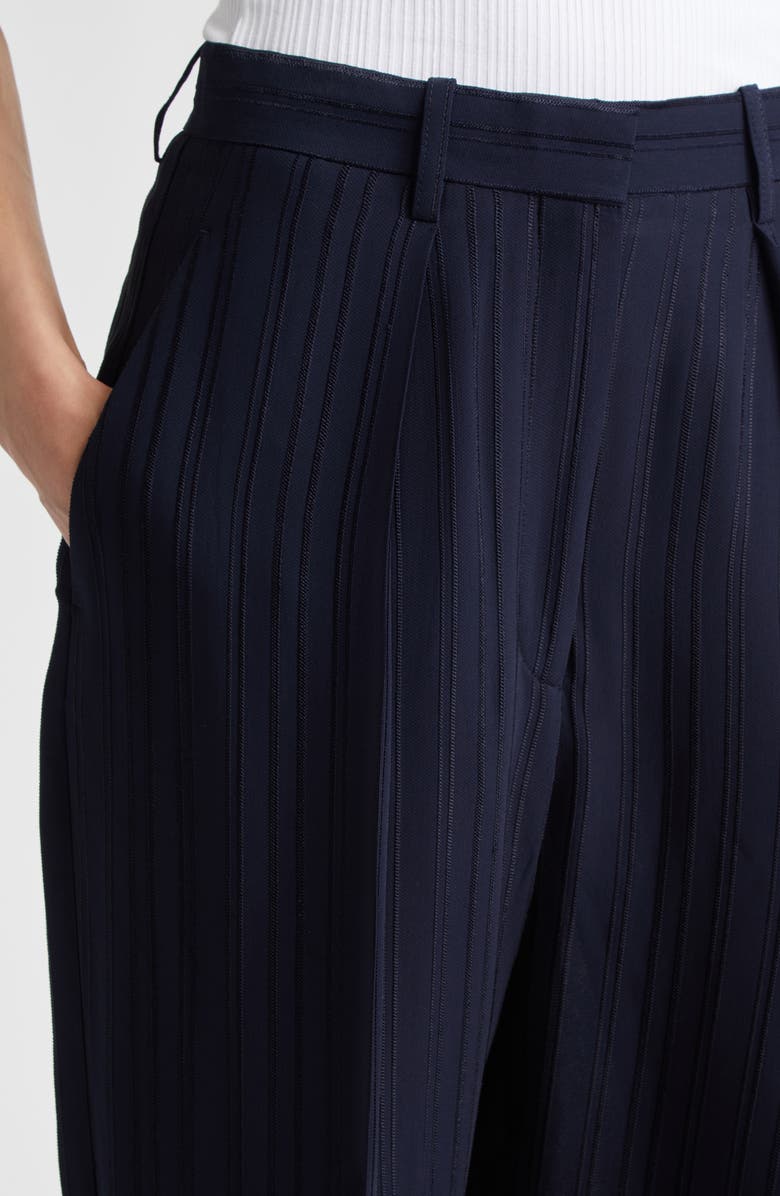 Victoria Beckham Pleated Wide Leg Trousers, Alternate, color, Navy