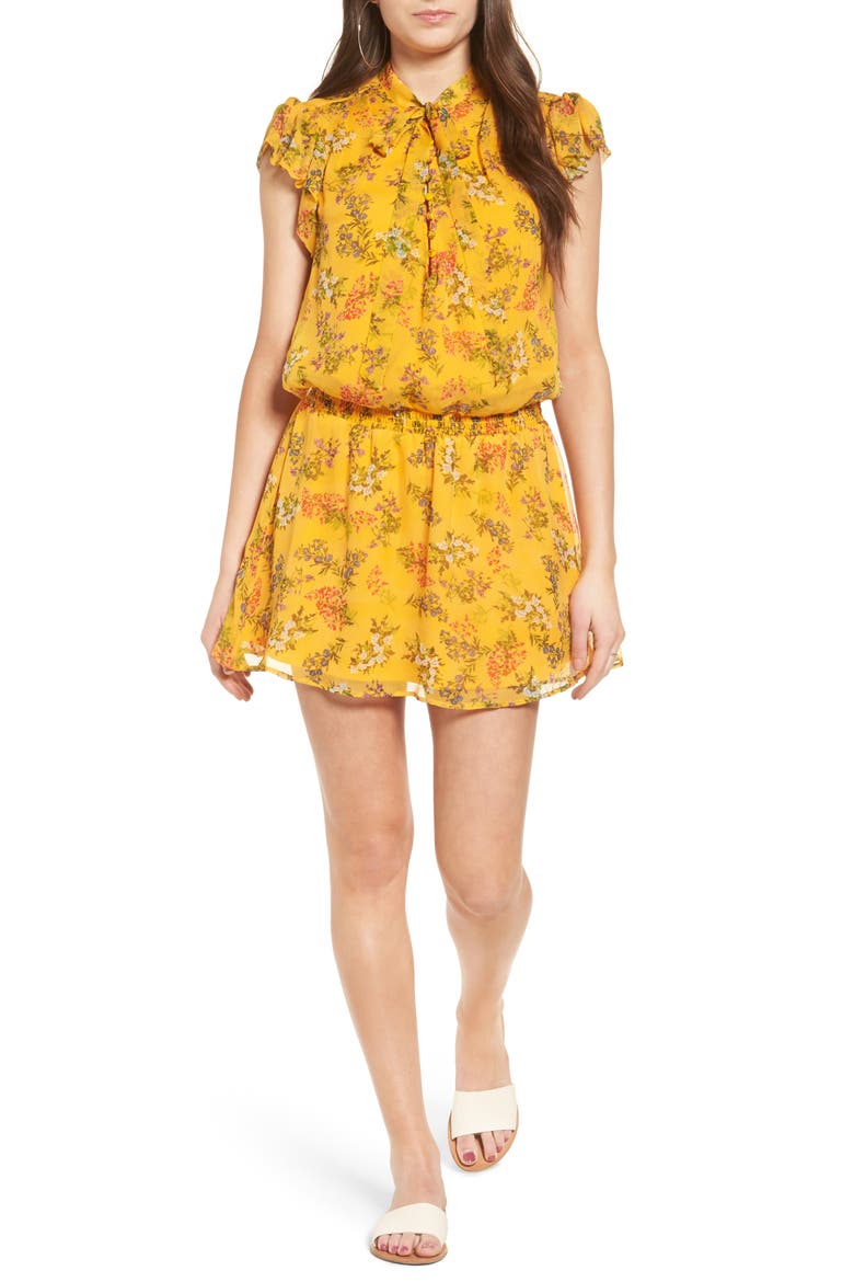Poetic Garden Silk Dress, Main, color, MUSTARD