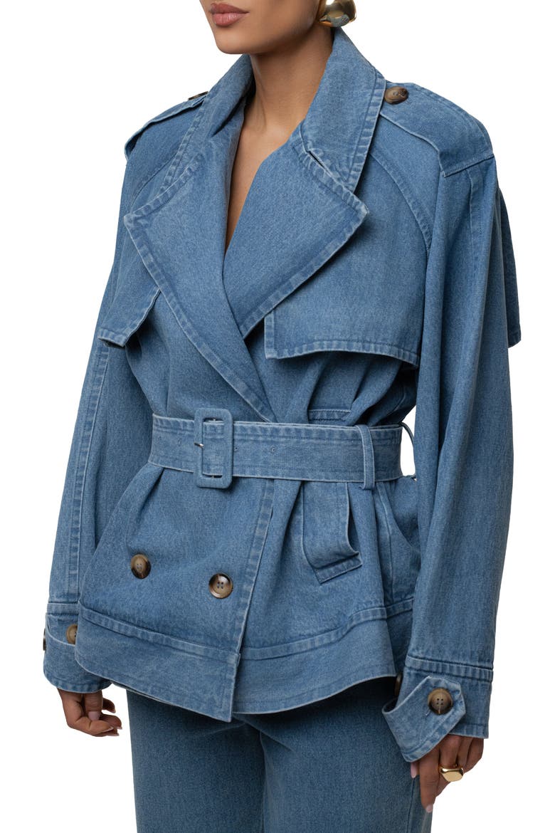 Double Breasted Denim Jacket, Alternate, color, Medium Wash