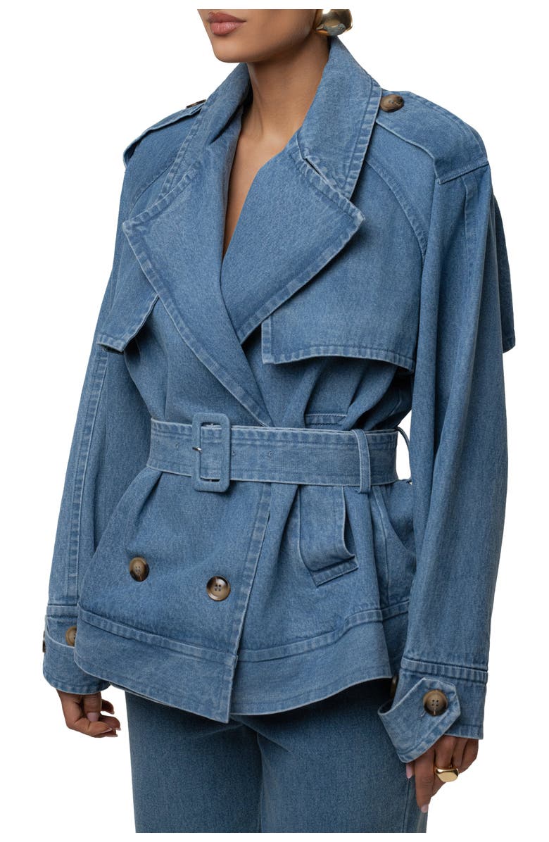 JLUXLABEL Double Breasted Denim Jacket, Alternate, color, Medium Wash