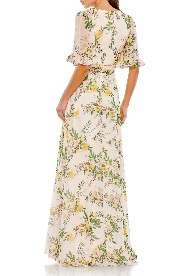 Floral Print Chiffon A-Line Gown, Alternate, color, PEACH MULTI