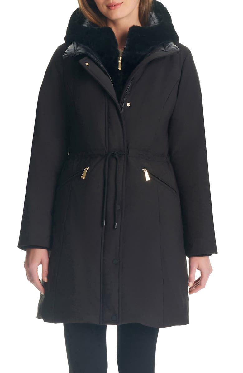 Kate Spade New York down parka with faux fur hood, Main, color,