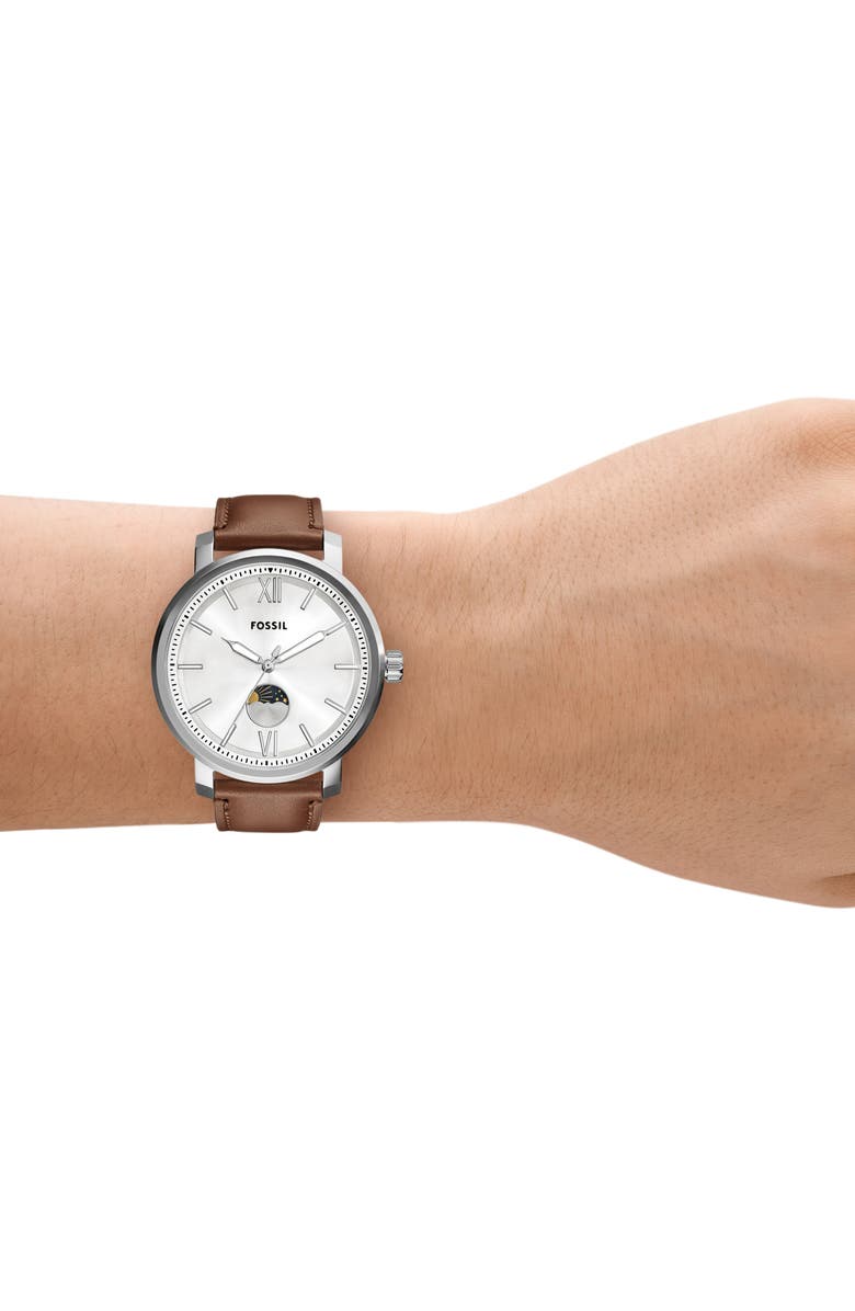 Fossil Rhett Leather Strap Watch, 42mm, Alternate, color,