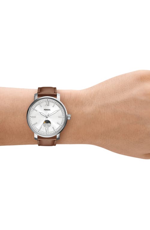 Fossil Rhett Leather Strap Watch, 42mm In Silver