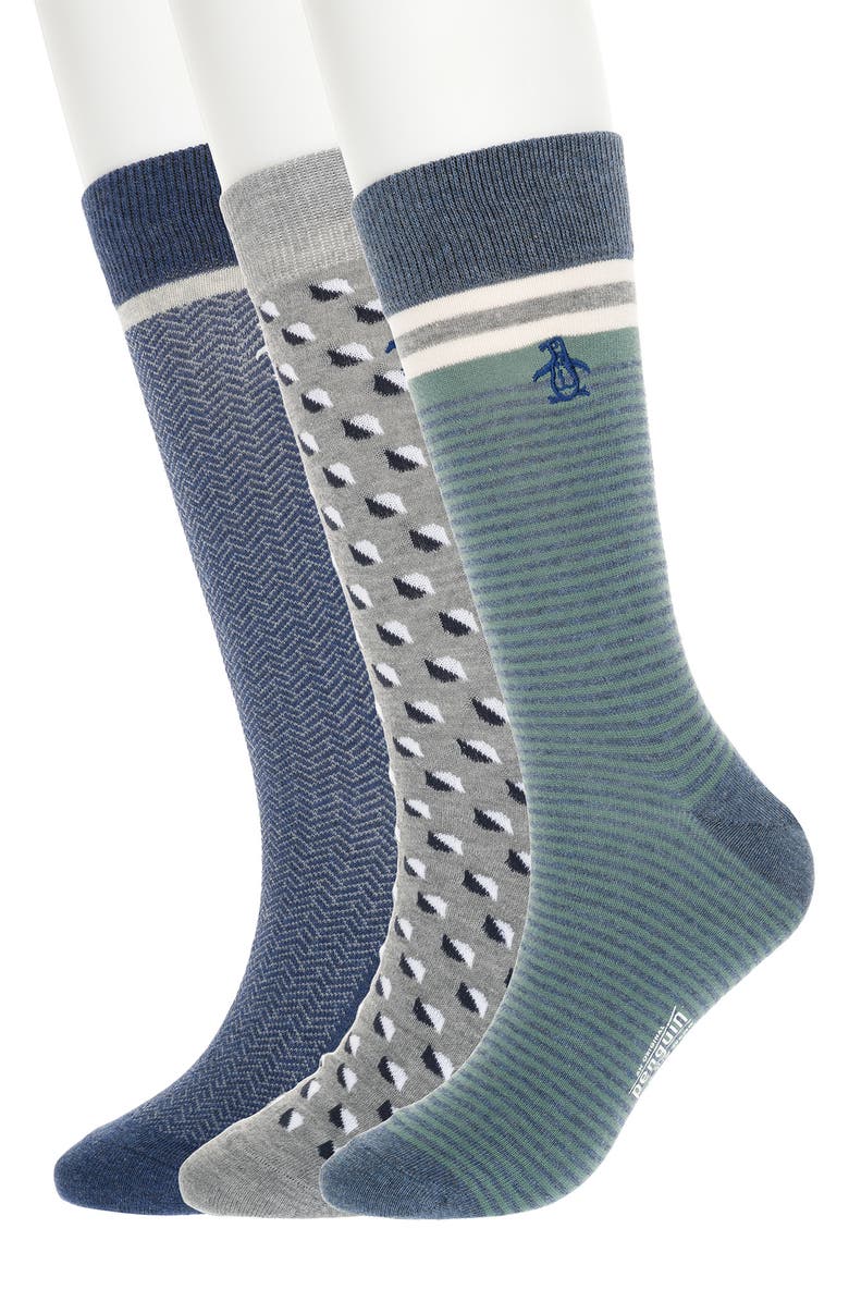 Original Penguin Basic Stripe 3-Pack Assorted Crew Socks, Main, color, Indigo