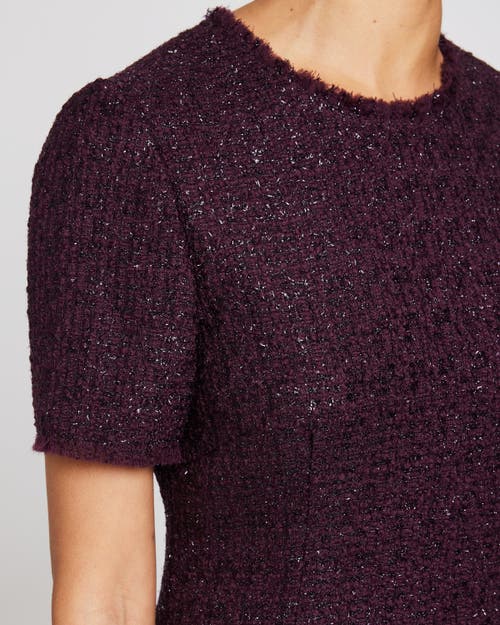 Santorelli Fringe-trim Metallic Tweed Midi Dress In Sangria