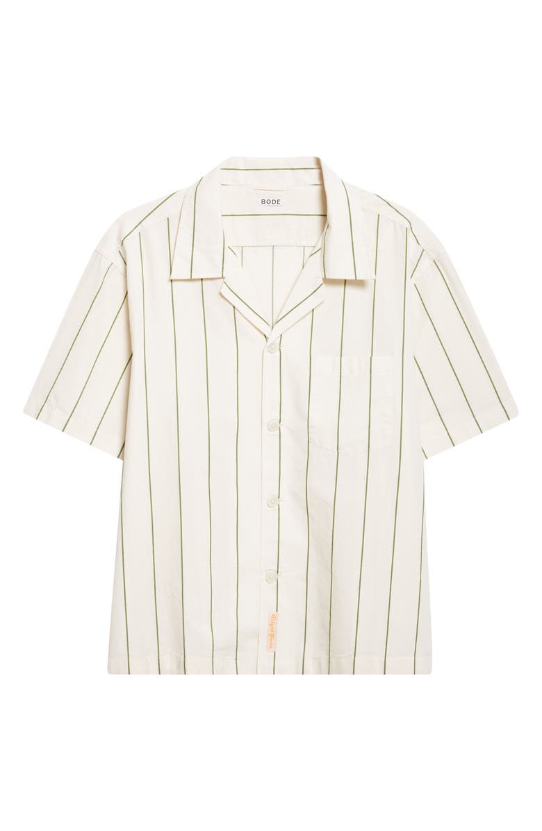 Bode Celery Stripe Short Sleeve Cotton Button-Up Shirt, Alternate, color, Green Cream