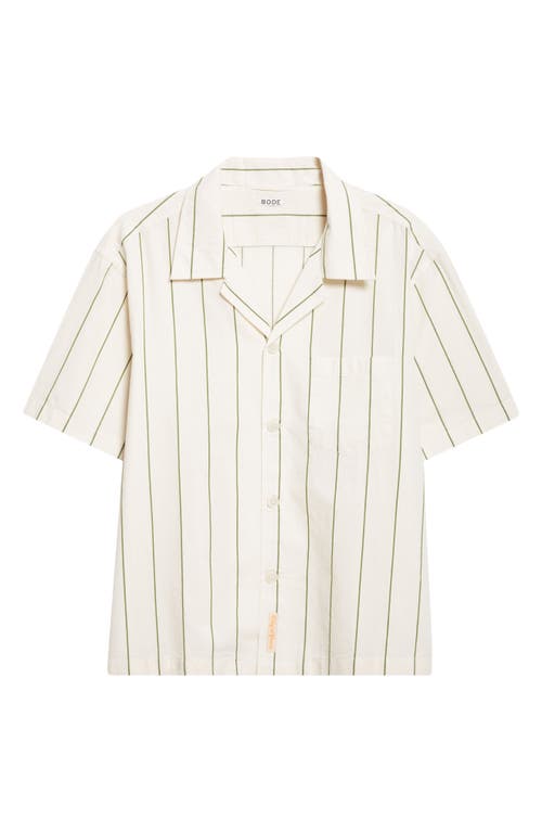 Bode Celery Stripe Short Sleeve Cotton Button-up Shirt In White