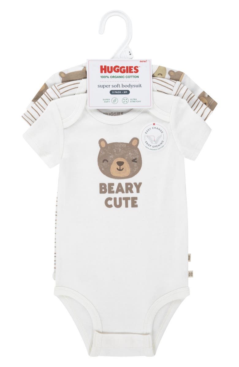Huggies Assorted 3-Pack Organic Cotton Bodysuit Set, Alternate, color, J05snow Wh