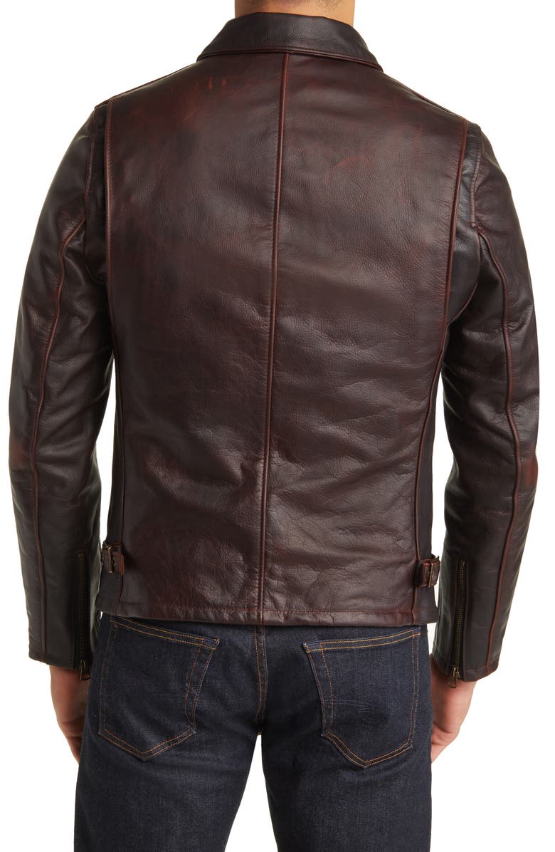 Schott NYC Waxy Cowhide Leather Mechanics Jacket, Alternate, color, Brandy